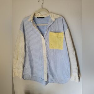 Zara Striped Blue and Yellow Shirt